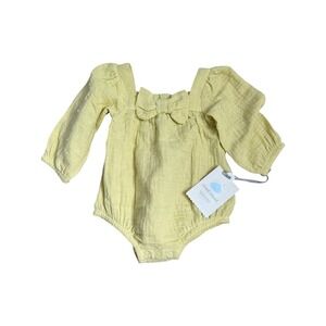 Cloud Island Baby Girl Yellow Swiss Dot Gauze Romper Bow Bodysuit 3-6M NWT